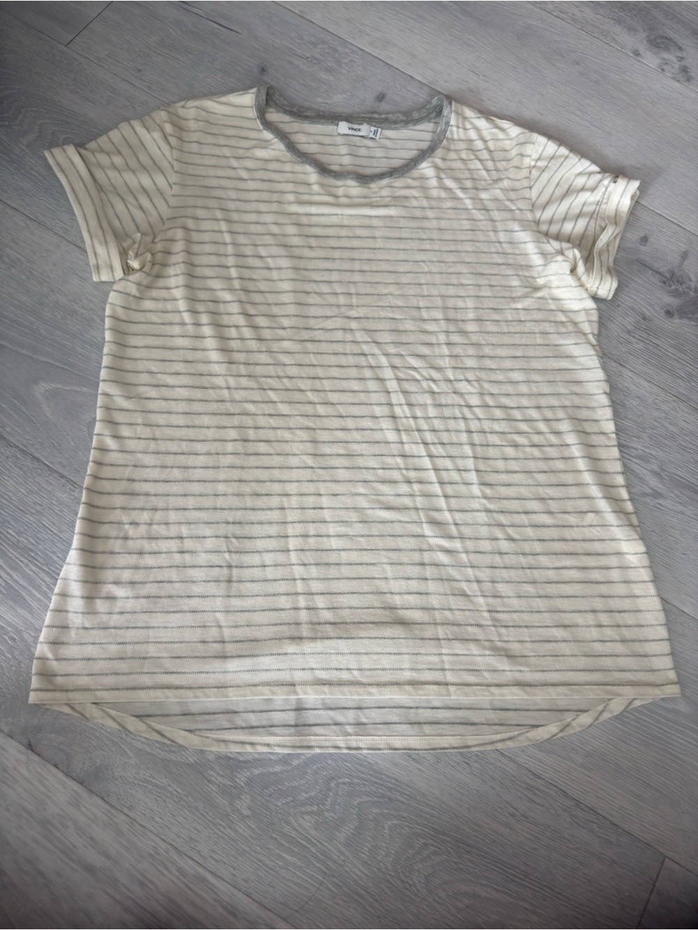 Vince Cream and Gray Striped Short Sleeve Tee
